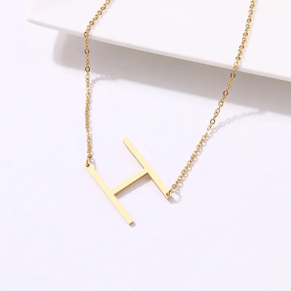 ◾️18k Gold Plated Sideways Initial Letter “H” Pendant Necklace